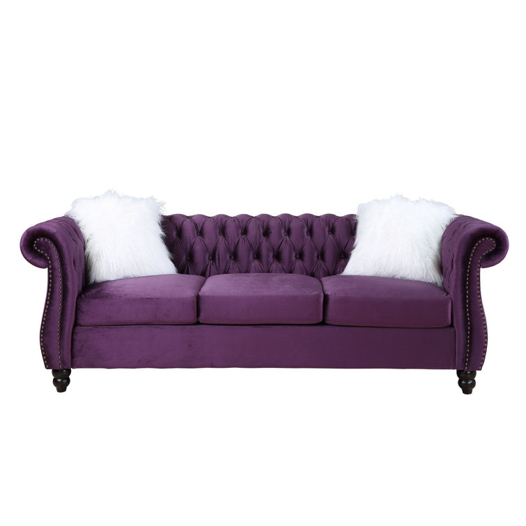 Rosdorf Park Deljunco 89'' Velvet Rolled Arm Chesterfield Sofa